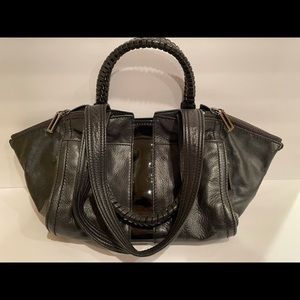 Ramy Brook Handbag, black leather and patent leather.